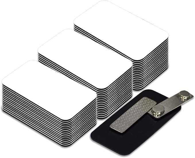 Name Tag/Badge Blanks - 50 Pack - 1-1/2" X 3" (White) Round Corners, Magnetic Backing