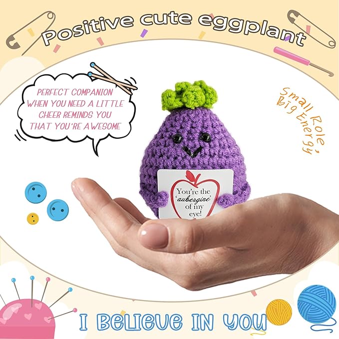Emotional Support Crochet,Positive Crochet Eggplant-You're The Aubergine of My Eye,Handmade Crochets Eggplant Birthday Gift for Friend,Besties,Brother,Customized Graduation Gift,Funny Stuff