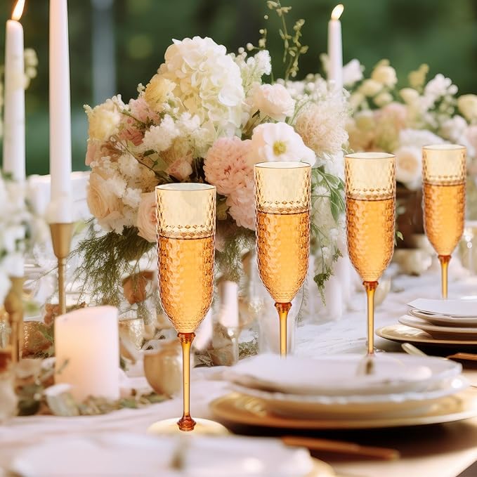 Remerry 48 Pack Detachable Plastic Champagne Flutes 5.5 oz Champagne Glasses Wedding Toasting Crystal Glasses Reusable Unbreakable Party Wine Cups for Wedding New Years Eve Party Supplies