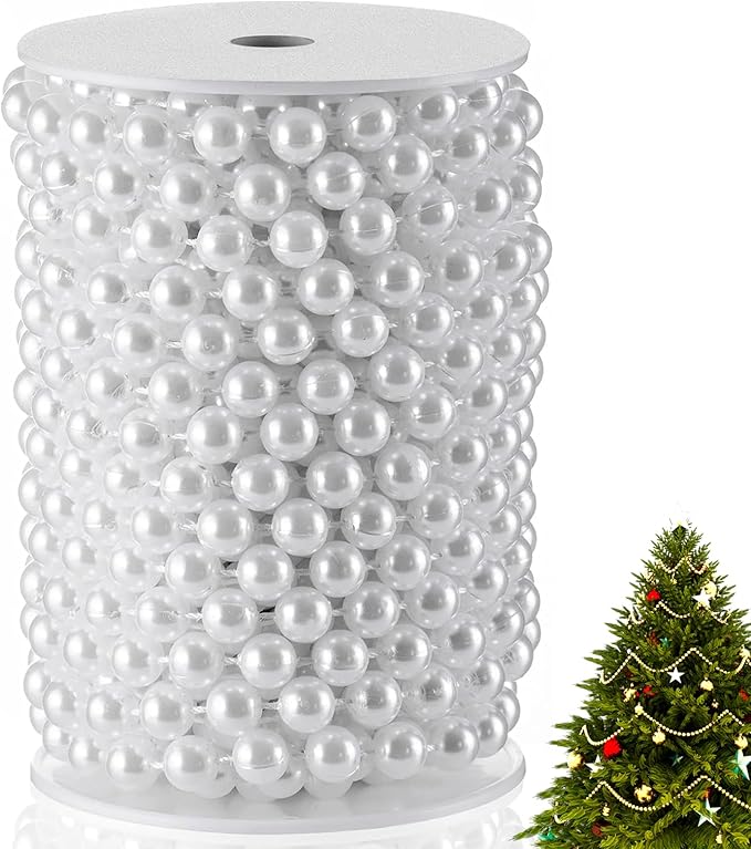XINHUIDALSQ Craft String of Pearls 10 MM Faux Pearl Beaded, 33 Feet White Garland Bead String for Christmas Tree Decorations, Wedding Party Decoration (White, 10mm/10M)