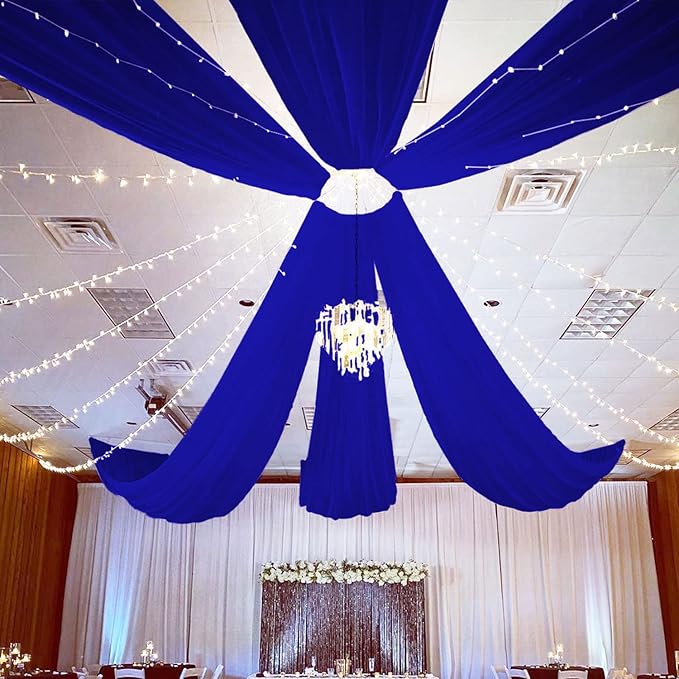 FUHSY Wedding Ceiling Drapes Blue Ceiling Drapes for Weddings 5FTx30FT 2 Panels Sheer Fabric for Draping Chiffon Drape Curtains Arch Draping Fabric for Wedding Drapery for Party Stage Swag Decorations