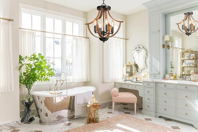 Farmhouse Chandelier,4-Light Modern Hanging Pendant Lighting,Rustic Vintage Ceiling Chandelier Light Fixture for Hallway Foyer Dining Room Entryway Kitchen Island Bedroom