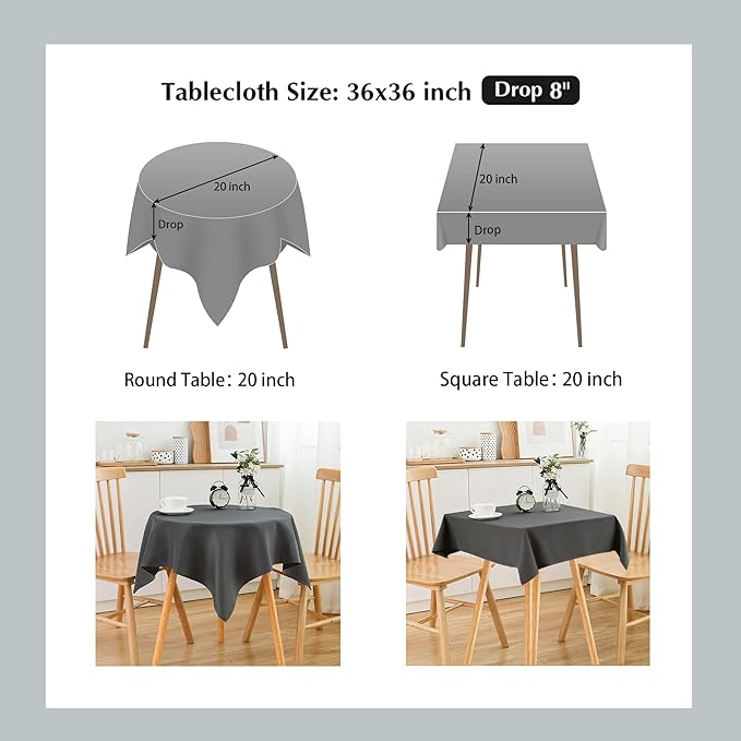 2 Pack Small Square Table Cloth 36X36 Inch Grey Washable Fabric Polyester Solid Table Cover for Night Stand End Table Side Table Outdoor Indoor