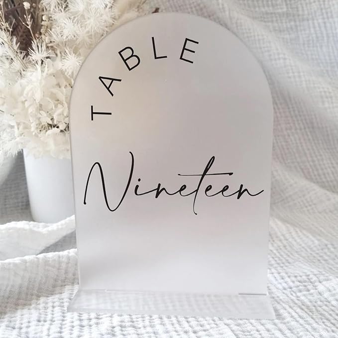 JINMURY Frosted Arch Wedding Table Numbers 1-10 with Stands, 5x7 Inch Frosted Arch Acrylic Sign with Black Letters, Arched Acrylic Table Numbers for Wedding Reception