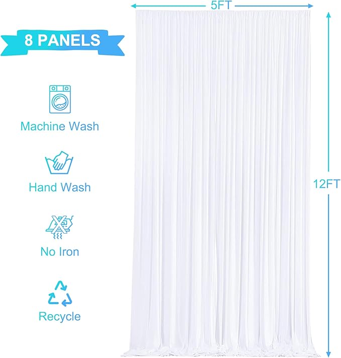 40ft x 12ft White Backdrop Curtains Wrinkle Free Backdrop Curtain for Wedding Parties White Fabric Backdrops Drapes Back Drop Cloth Bridal Shower Stage Curtains Wedding Decorations for Reception