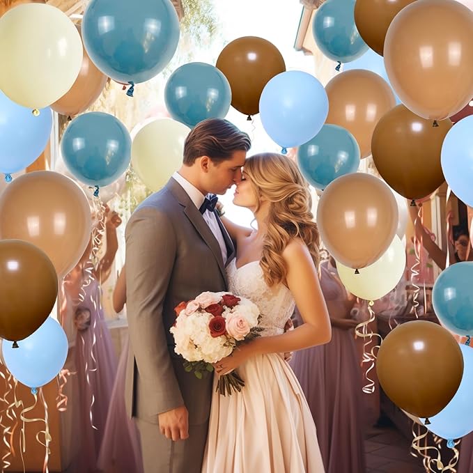 Blue Brown Balloons Set, 60 PCS Slate Blue Macaron Blue Cream Beige Party Balloons and Retro Brown Coffee Latex Helium Balloon, for Baby Shower, Bear, Jungle and Boho Theme Party Decoration