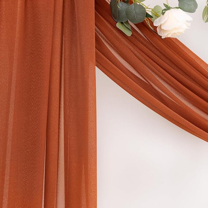 MLMC Terracotta Wedding Arch Draping Fabric 1 Panel 29" x 20 FT Extra Long Gauze Drapes Sheer Backdrop Curtains 6.6 Yards Outdoor Drapery Panels for Fall Wedding Ceremony Party Ceiling Decoration