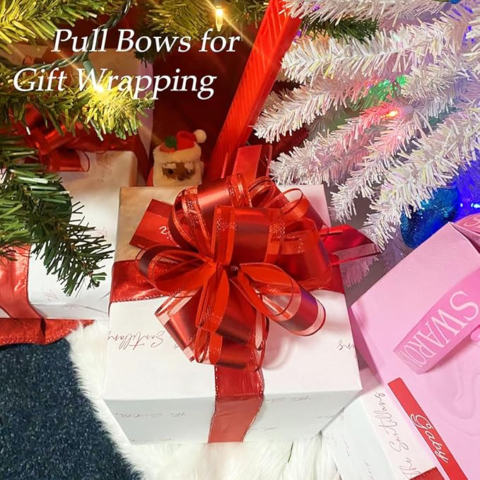 6 Pieces Large Pull Bows,6 inches,Bow for Gift Wrapping,Pull Bows for Party Birthday Gift Wedding Baskets Gift Decorations, Flower Decorations (Red)