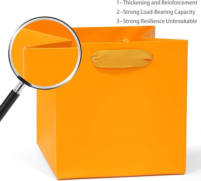 Orange Square Gift Bag 12 in Paper Gift Box Large Square Bottom Kraft Paper Bags with Handles for Party Favor, Birthday Gift Bags (Orange, 12 x 12 x 12 in, 10 CT)