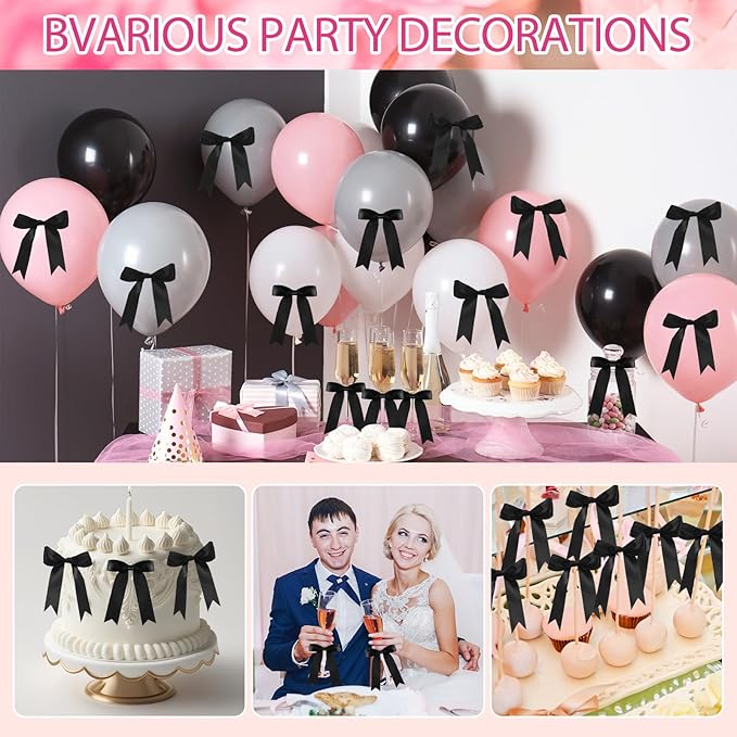 Riceshoot 24 Pcs Satin Ribbon Bow 3.5x5 Inch Twist Tie Bows for Gift Balloon Bag Cake Craft DIY Wedding Birthday Party Decor