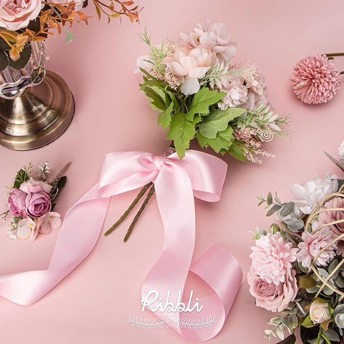 Ribbli Light Pink Double Faced Satin Ribbon, 2” x Continuous 10 Yards,Use for Bows Bouquet,Gift Wrapping,Baby Shower,Floral Arrangement