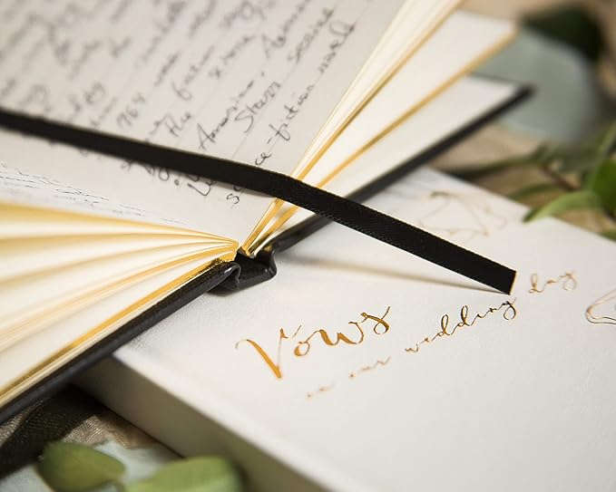 MUUJEE Vows On Our Wedding Day Vow Books (Set of 2) - Black and White Gold Foil Embossed Notebook Journal for Wedding Ceremony Vow Renewal - Wedding Gift Ideas