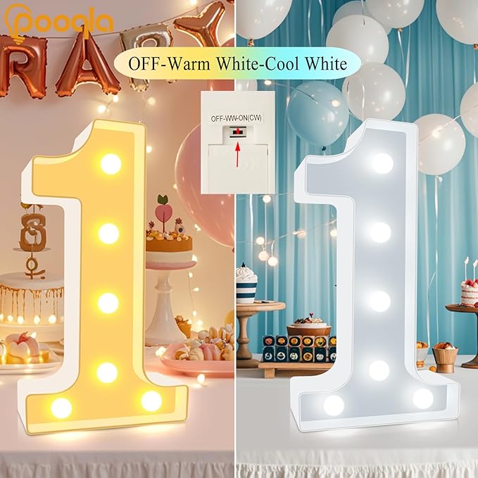 Pooqla LED Light Up Numbers, Warm White and Cool White Decorative Lighted Marquee Numbers for 8th Birthday Party, Gift for Boys Girls, Wedding, Night Light, 8th Birthday Decoration, Number 8
