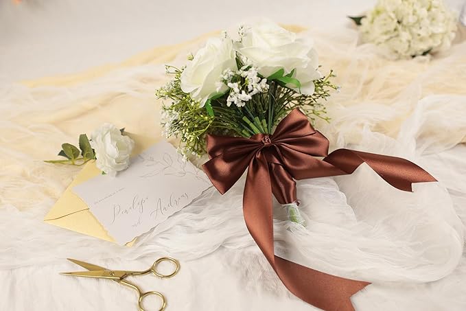Coffee Brown Satin Ribbon 1-1/2 inch X Continuous 25 Yards, Single Face Polyester Ribbon Perfect for Gift Wrapping, Flower Bouquet, Wedding Decor, Crafts, Bow Making, Sewing and More