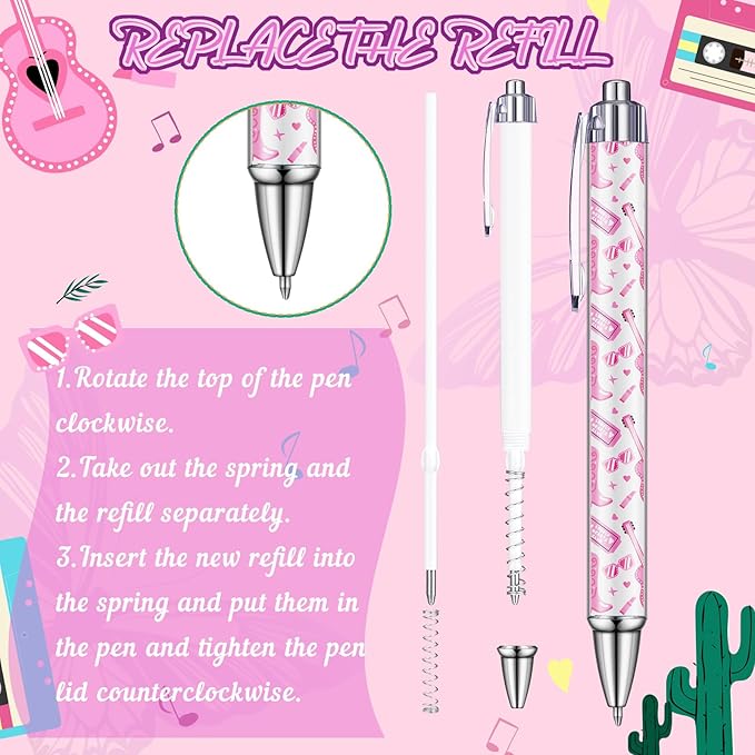 24 Pcs Pink Party Gifts Pens Concert Birthday Party Favors Music Ballpoint Pens Singer Guitar Pop Lover Gifts for Women Fans Bachelorette Decorations Supplies