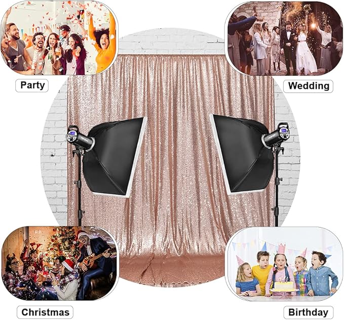Eternal Beauty Sequin Backdrop Curtain, 6FT x 6FT Rose Gold Background for Valentine's Day Wedding Party Decor
