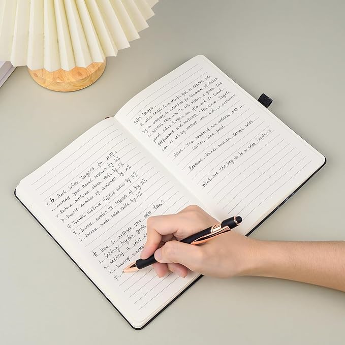 Personalized Notebook Custom Journal Notebook PU Leather A5 Can Customized with Logo/Text/Image- 192 Lined Pages 8.3 x 5.9 Inch, Pen Loop, Elastic Band, Black Hardcover