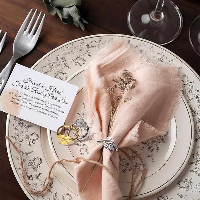 40 Pcs Leaf Napkin Rings Set, Metal Napkins Rings Holders Bulk for Cloth Napkins Table Adornment for Wedding, Birthday, Thanksgiving, Christmas, Banquet, Dinning Table Decorations