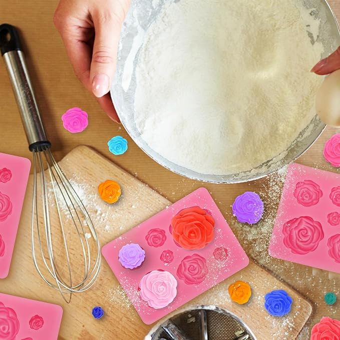 4 Pcs Rose Flower Silicone Molds, Fondant Cake Flower Mold Silicone Polymer Clay Molds Rose Clay Mold for Cupcake DIY Crafts Cake Decoration Roxjaejae