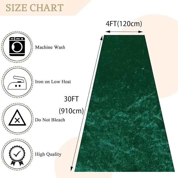 MODFUNS Hunter Green Carpet Runner for Parties 4x30FT Velvet Aisle Runner for Wedding Ceremony Aisle Floor Runners Hallway Runner Rug with Carpet Tape Wedding Runners Aisle for Beach Church Reception