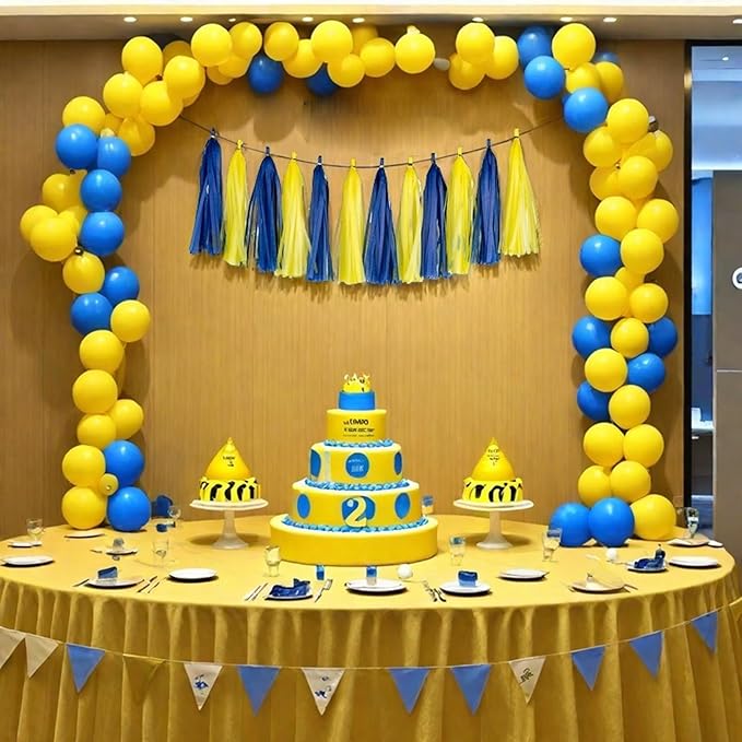 Aimto 20pcs Blue and Yellow Shiny Tassel Garland Banner Tissue Paper Tassels for Party Decorations