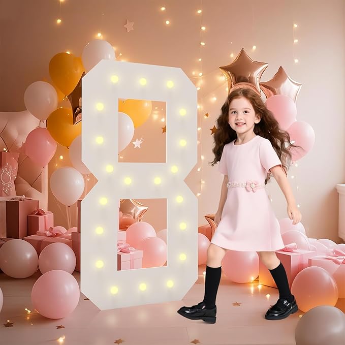 LOBOOM 4FT Light Up Numbers, Marquee Numbers 4 Feet Tall Giant Number 8 Mosaic Big Number Sign for 8th 18th 80th Birthday Party Backdrop Anniversary Decorations, Pre-Cut Large Frame
