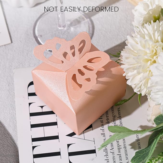 VGOODALL 50PCS Party Favor Boxes, 2.4" x 2.4" x 1.8" 3D Butterfly Candy Boxes Pink Baby Shower Favors for Wedding Birthday Party Gift
