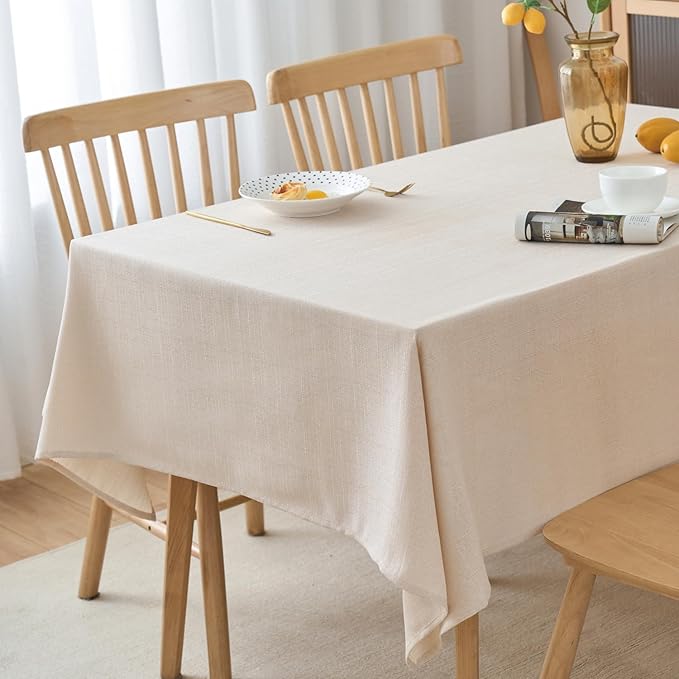 NLMUVW Linen Table Cloth for Rectangle Table, Champagne Tablecloth Water Resistant Farmhouse for Party, Kitchen Dining, 54 x 96 Inch