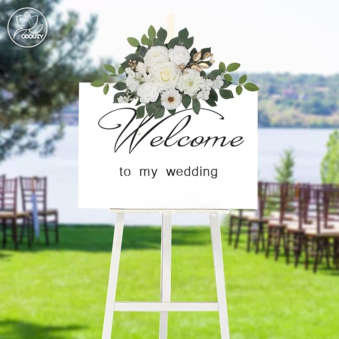 Wedding Arch Flowers,Artificial Flower Arch Decor,2pcs Artificial Flower Arrangement for Wedding Decor Reception Backdrop Floral Decorations (White)