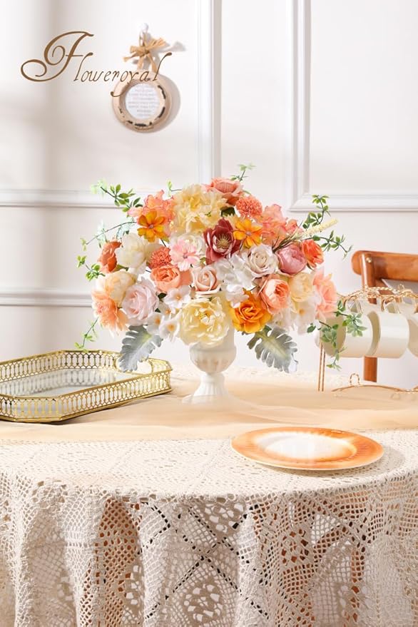 Floweroyal Artificial Flowers Combo Champagne Flowers Mix Silk Flowers Dahlia Roses with Stems for DIY Wedding Bridal Bouquets, Baby Shower, Floral Arrangement, Table Centerpieces, Home Decorations.