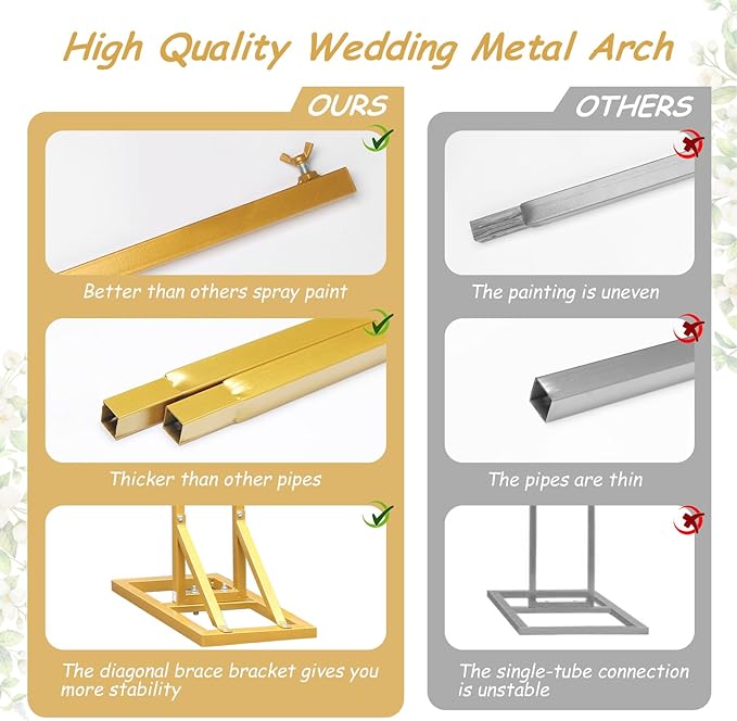 Wedding Arch Stand - 2pcs Large 8.2&6.9Ft Balloon floral Arch Stand Half Arch Flower Frame Photography Backdrop stand, Metal Heavy Firm Base for Bridal & Ceremony Baby Shower Birthday Party Decor,Gold