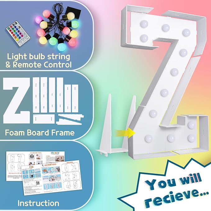 4FT Colorful Marquee Light Up Letters Z, 18 Colors Light Up Alphabet Signs with Remote, Marry Me Sign, Large Letter for Birthday Engagement Anniversary Wedding Party Decor