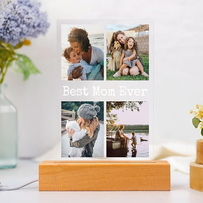 Custom Picture Frames with Photo, Personalized Photo Frame with Night Light, Customized Picture Frame, Personalized Mothers Day Christmas Birthday Gifts for Mom, Baby, Kid, Family