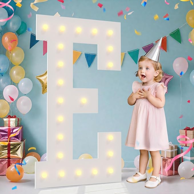 4FT Marquee Light Up Letters - Large Marquee Letters 4 Feet Tall for Birthday Party Decorations, Big Letter for Wedding Event Marry Me Baby Shower Bridal Shower, Letter E