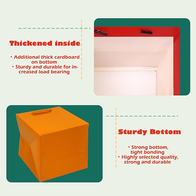 ADIDO EVA Orange Square Gift Bags Small Size Square Bottom Paper Bags with Handles for Party Favor, Shopping Bag (6x6x6 In, 10 CT)