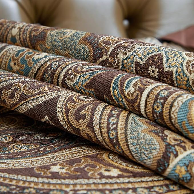 Luxury Vintage Design Table Runner 90 inches Long Embroidery Jacquard Fabric with Multi-Tassels Table Runners for Dining Room Dresser Wedding Holiday Party Fireplace Decorations (Coffee, 12X90inch)