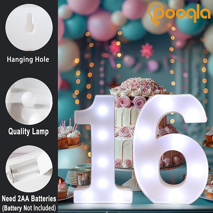 Pooqla LED Light Up Numbers, Warm White and Cool White Decorative Lighted Marquee Numbers, Light Up Numbers for Boys Girls Party, Wedding, Bar, Night Light, Room Decor, Birthday Decoration, Number 5