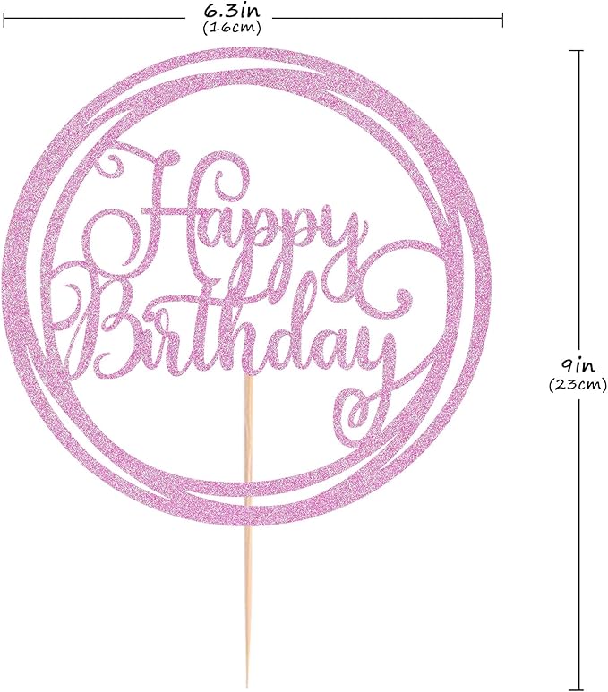 Happy Birthday Cake Topper - Pink Glitter Happy Birthday Cake Decoration Supplies for Children or Adults - Happy Birthday Cake Bunting Decor, Photo Booth Props