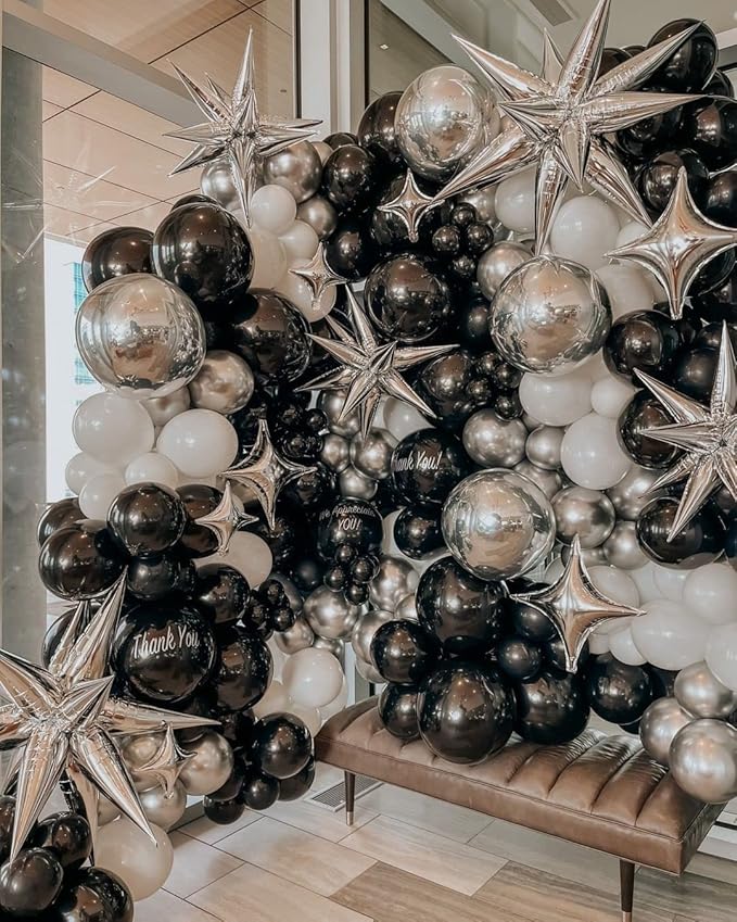3pcs 26inch 3D Explosion Star foil balloon, Silver Foil Cone Star burst Balloons for Birthday Wedding New Year Party Event