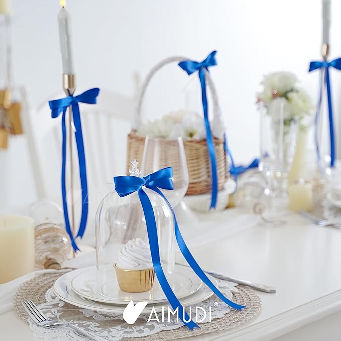 AIMUDI Royal Blue Bows 5 × 10" Satin Bows for Gift Wrapping Twist Tie Bows Premade Ribbon Bows for Bouquets Invitations Baskets Crafts Wreaths Wedding Birthday Party Baby Shower Decorations, 36 PCs