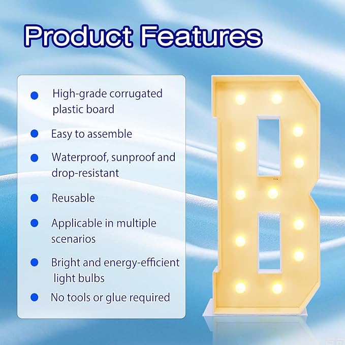4FT Marquee Plastic Letters B - Light up Letters B Are Made from Corrugated Plastic Board - Quick Assembly Without Tools, Disassembled Components Can Be Used for Garage Sale Signs, Yard Sale Signs