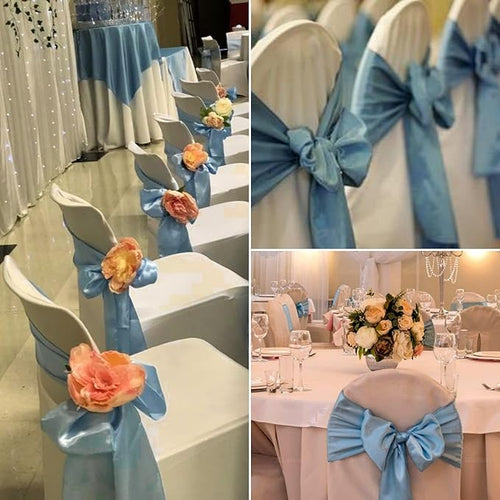 100 PCS Satin Chair Sashes Decorative Bow Chair Sashes Ties Back Ribbon Bows Seat Cover Band for Wedding Birthday Party Hotel Ceremony Reception Event Banquet Home Kitchen Decor(7x108inch,Dusty Blue)