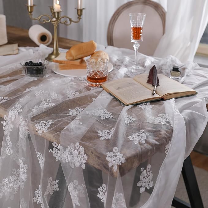 patdrea Designer White Lace Elegant Tablecloth for Square Tables,Vintage Tulle French Romantic Knitted Embroidered Overlay Tablecloths Decor for Kitchen Wedding Banquet,59"*59"