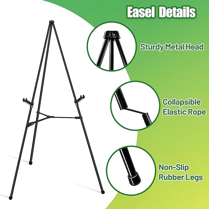 Easel Stand for Sign - 63" Display Easel for Wedding Sign Stand Poster Stand, Lightweight Adjustable Poster Easel for Painting, Portable Easel Stand with Carrying Bag, Black 1Pcs