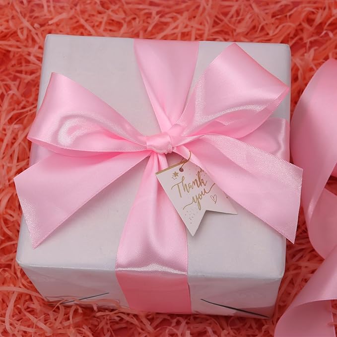 Pink Solid Satin Ribbon 2 Inch 25 Yards Solid Polyester Fabric Ribbon for Gift Wrapping Wedding Christmas Baby Shower Birthday Party Decoration Handmade Immortal Flower Craft