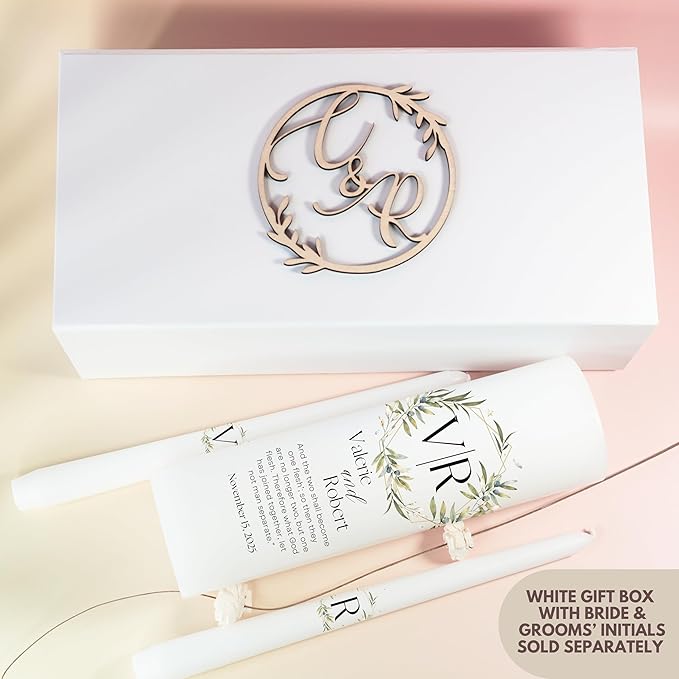 Unity Candles for Wedding, Modern Unity Set, Custom and Personalized Pillar and Taper Candles with Bible Quote, Unscented White Premium Wax, Religious and Wedding Ceremony, Special Events (Garden)