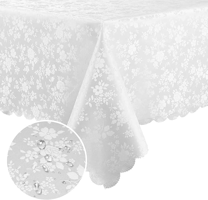 Smiry Rectangle Table Cloth, Waterproof Heavy Duty Vinyl Tablecloths, Wipeable Washable Table Cover for Kitchen and Dining Room (White, 60" X 140")