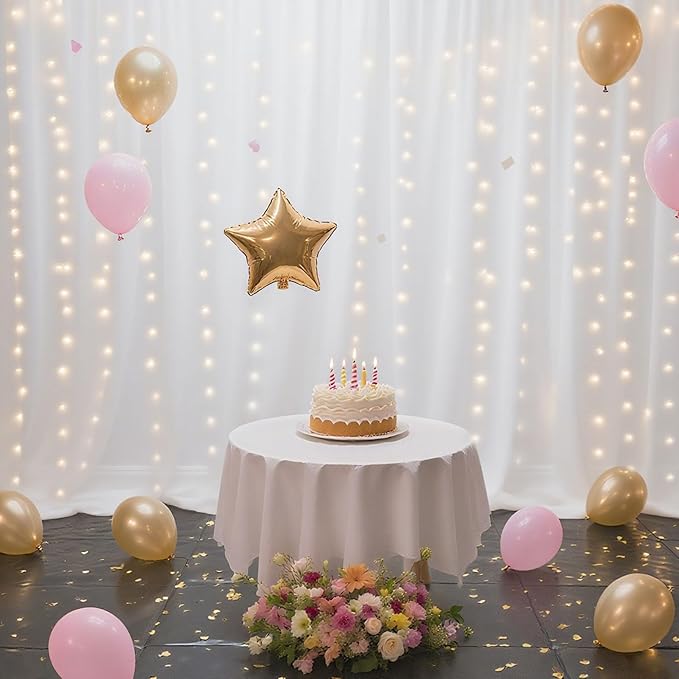 10×8ft Tulle Backdrop Curtains with Lights String - 300LED Fairy Lights Sheer Curtain Backdrop for Weddings Baby Shower and Birthday Party Decorations(2 Panels 5×8ft)