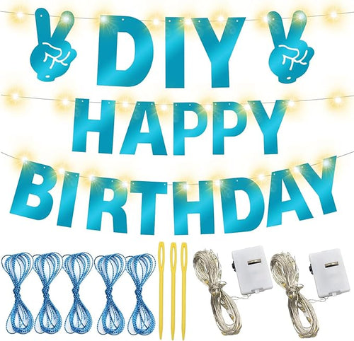 175Pcs DIY Glitter Customizable Banner Kit Happy Birthday Custom Letters Banner Happy New Year Personalized Banners Decor Christmas Baby Shower Birthday Party Decoration Supplies(Shiny Light Blue)