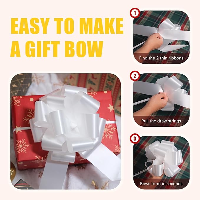 12 PCS 6 Inch White Pull Bows - Perfect for Gift Wrapping, Wedding Decor, Car Bows, Birthday Parties, Christmas and Valentine's Day